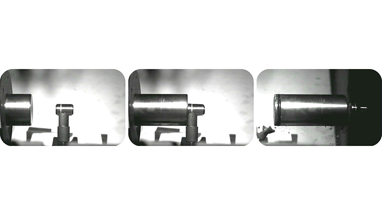 Photographs of the clad impact testing in progress.
