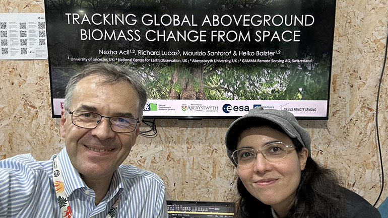Professor Heiko Balzter and Dr Nezha Acil at the COP30 Climate Summit in Belém, Brazil.