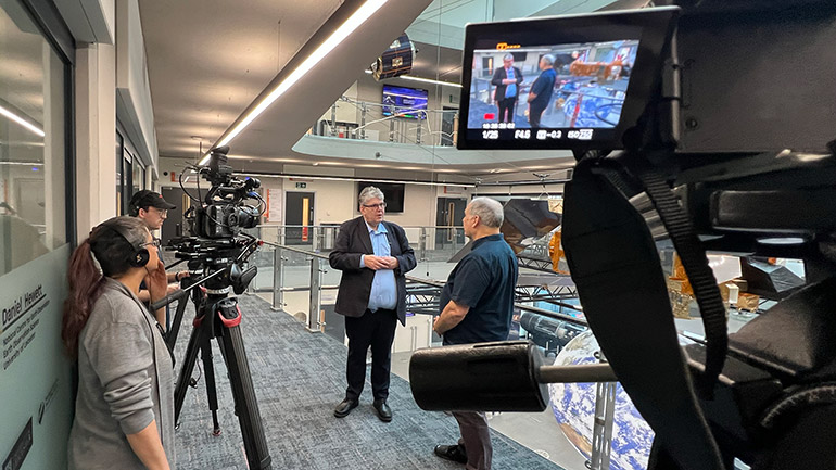 Professor Paul Monks being interviewed by the BBC's The Sky at Night's Pete Lawrence,
