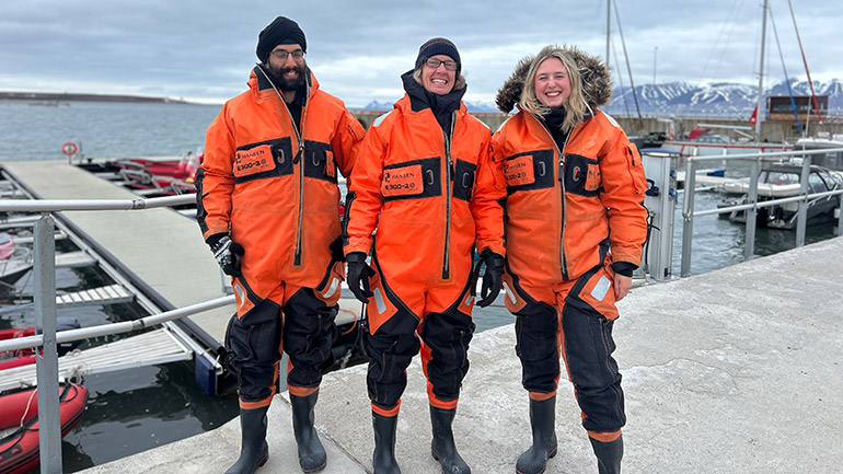 Dr Jasdeep Anand, Dr Darren Ghent and Abigail Waring in Svalbard.