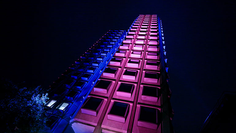 Attenborough Tower lit up in previous years
