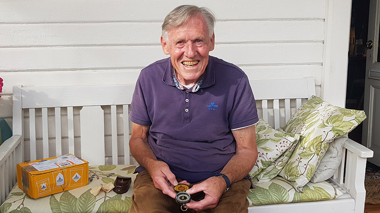 David reunited with his lost compass.