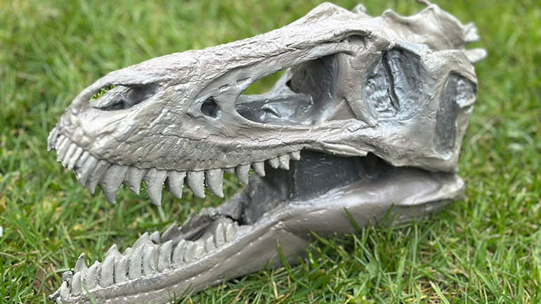3D printed head of Jane the Dinosaur.