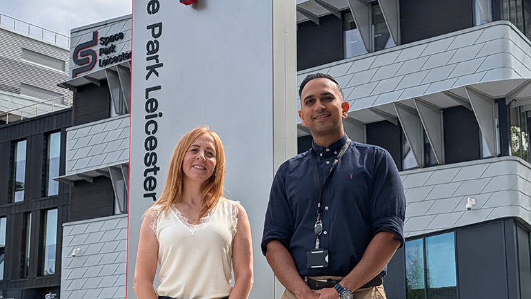 Rise Search Director Chloe Oliver with Vinay Patel of Space Park Leicester.