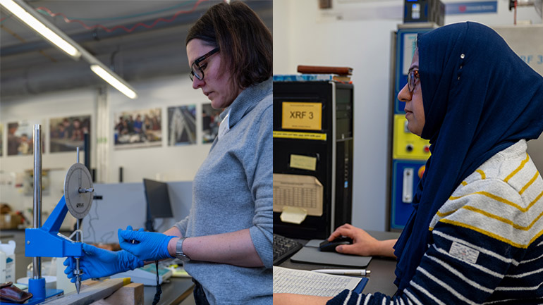 Dr Marisa Rydzy and Dr Tayyaba Khurram from the University of Leicester working at the University of Bremen. Credit: Diekamp@ECORD_IODP3_NSF