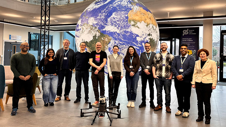 REALM UKSA NSIP-2 Project Team (right to left): Professor Tanya Vladimirova, Dr Rishikesh Tambe, Francis Bell, Lewis Banks, Viktoria Afxentiou, Anna Maskolenko, Dr Steve Lloyd, Dr Josh Vande Hey, Oliver Blake, Ankita Patel, Piyal Samara-Ratna (not shown Duncan Ross, Matt Jones, Gareth Bustin, Chris Saunders).