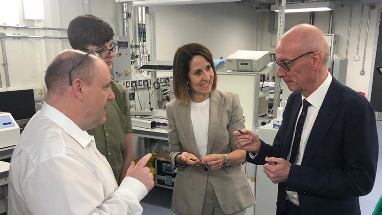 John Holt (left) meeting Secretary of State for Science, Liz Kendall MP and Pat McFadden MP, Secretary of State for Work and Pensions in 2023 at Space Park Leicester.