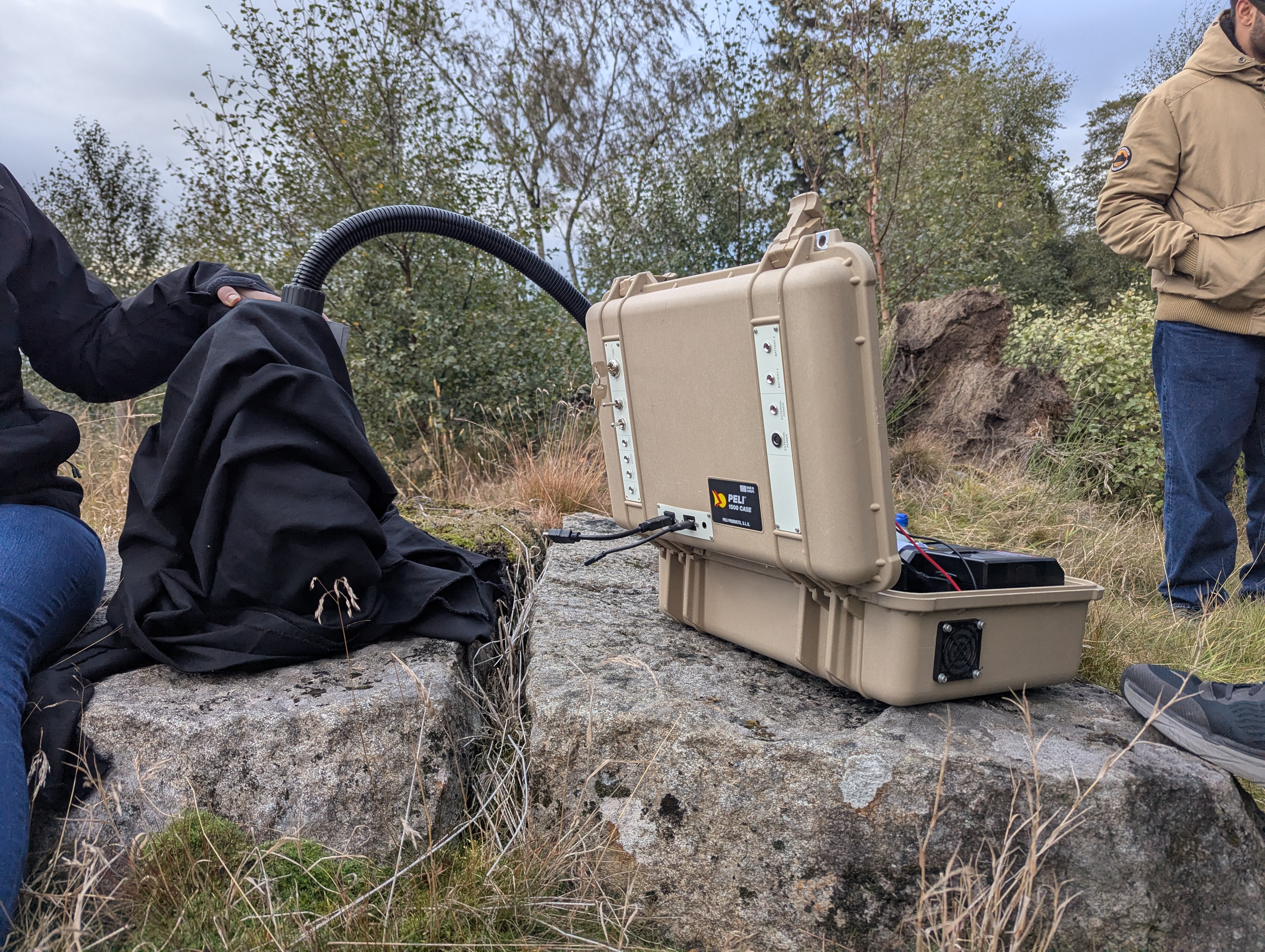 The portable spectrometer (built by the teams to train astronauts) being tested in locations in Scotland that resemble the lunar surface. Credit: University of Leicester