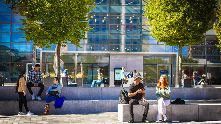 Students relaxing on campus.