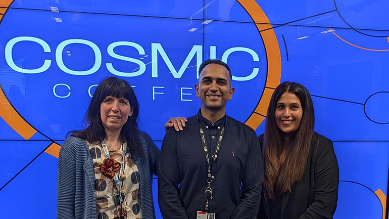 Dr Francesca Faedi and Vinay Patel with Poonam Sharma.