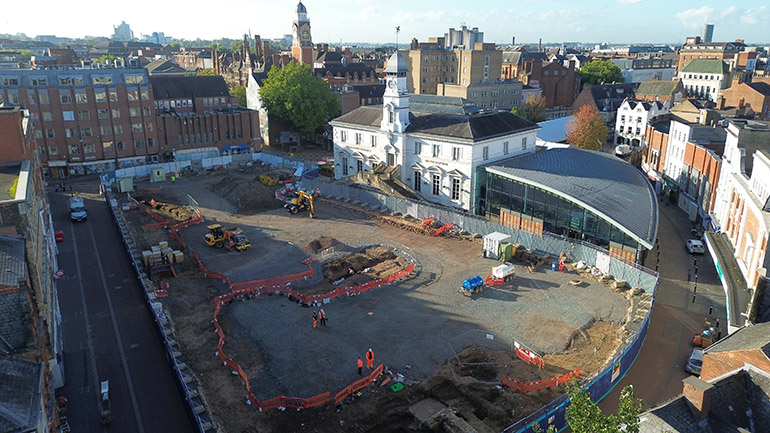Wide view showing archaeological works. Credit: ULAS