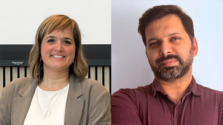 L-R: Dr Rodriguez-Macia from the School of Chemical, Earth and Environmental Sciences, and Dr Himanshu Kaul from the School of Engineering.