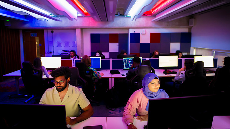 Students working at computers.