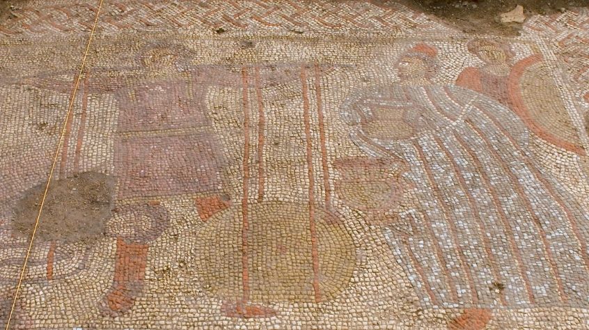 Panel from the Rutland mosaic, showing Achilles' battle with Hector.
