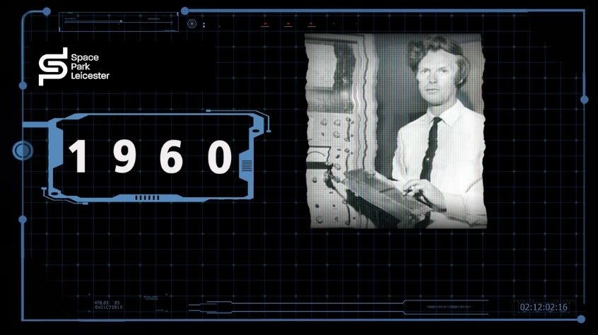 Archive image of Professor Ken Pounds, next to large countdown timer displaying the year '1960'.