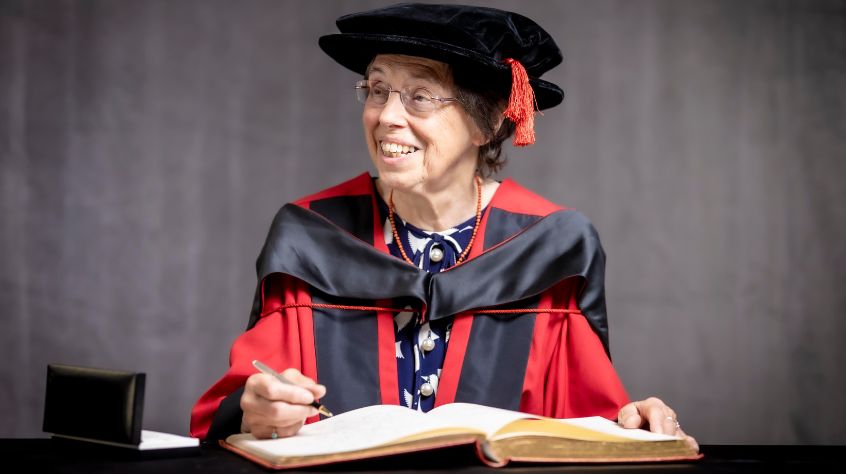Bridget Towle collects her honorary doctorate.