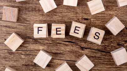 Wooden blocks with the word 'fees' written on four of them.