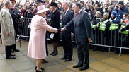 Her Majesty The Queen shaking hands with the Vice-Chancellor, Sir Bob Burgess