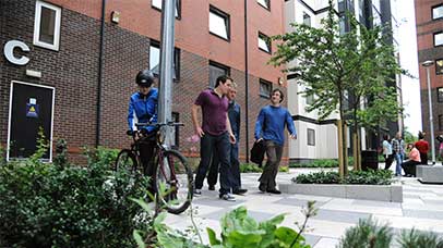 students walking together in nixon court