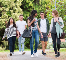 students walking around Oadby Student Village