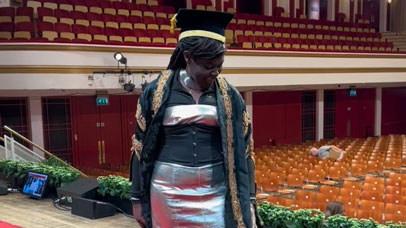 Maggie Aderin-Pocock at University of Leicester graduation at De Montfort Hall