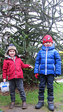 Two children in the Botanic Garden with a collecting box