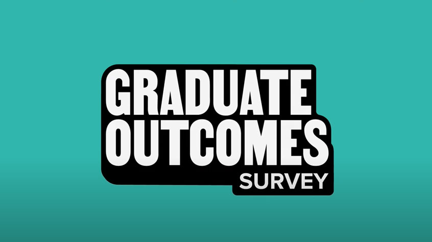 A teal background with the words 'graduate outcomes survey' laid over the top.
