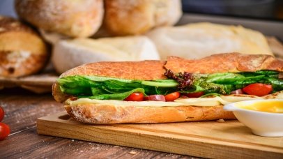 Baguette filled with cheese and lettuce