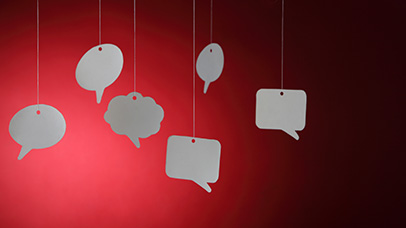 Speech bubbles against a red background 