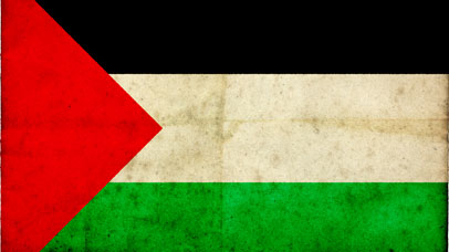 Grunge Palestine Flag on rough edged old postcard