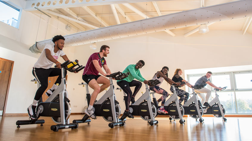 Students in a spin class at the University of Leicester sports centre