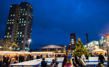 Ice rink at University of Leicester at night time