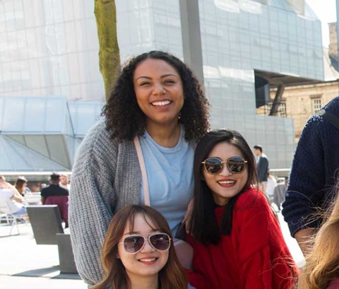 Group of students outside the library