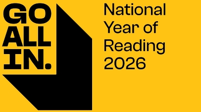 National Year of Reading logo 2026 black on yellow background