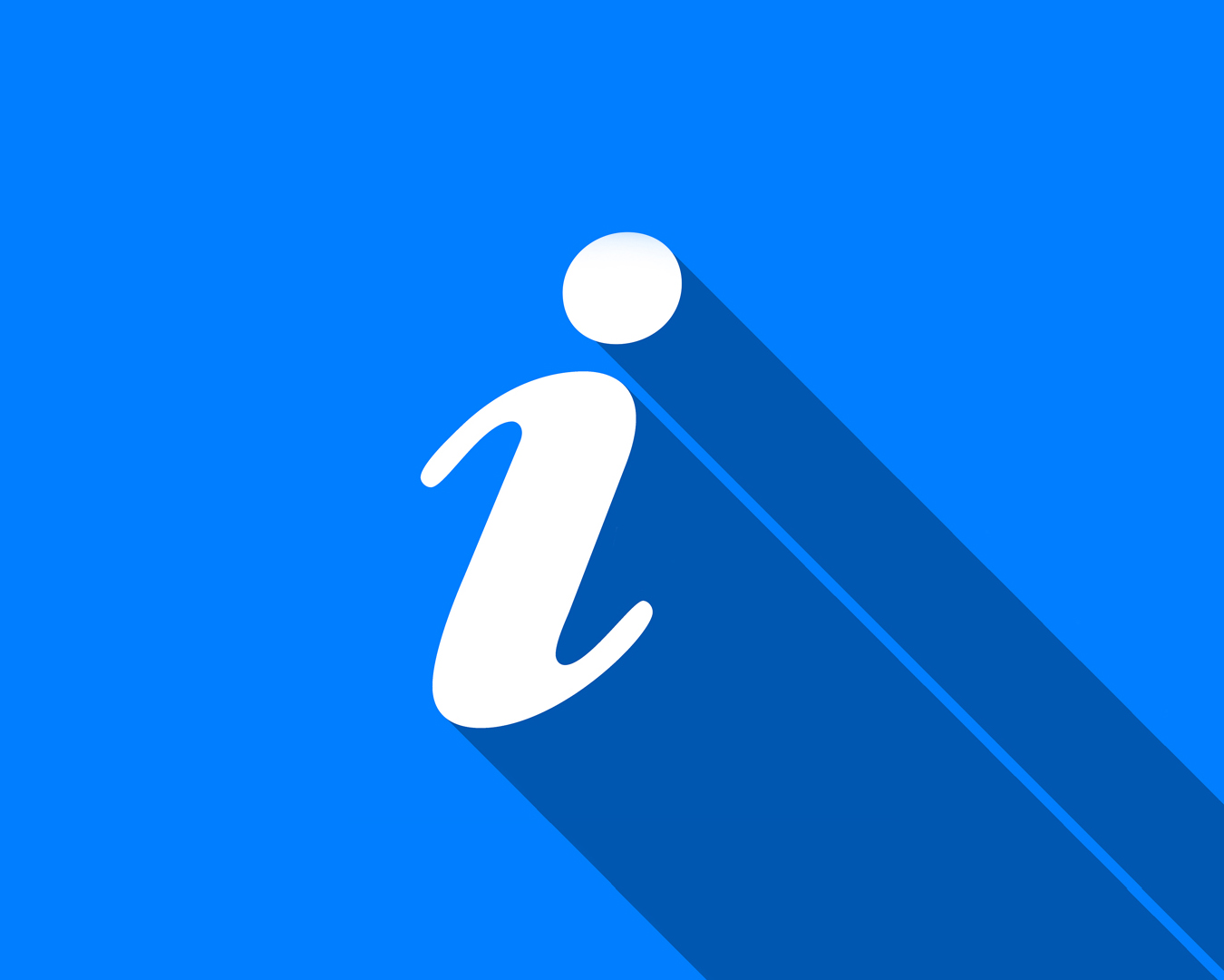 Blue background image with decorative "i" image, casting a shadow, representing the Information Hub.