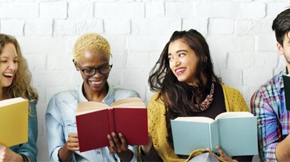 Diverse group of students reading
