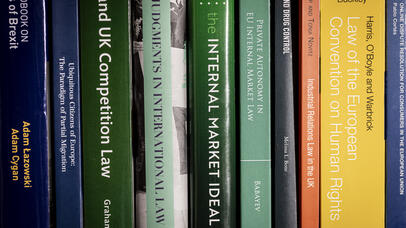 A row of books about law.