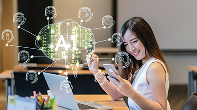 Woman using AI technology