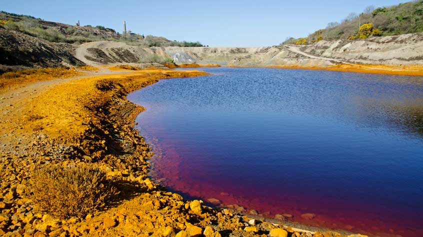 Industrial pollution from old tin mine workings near St. Day in cornwall, england
