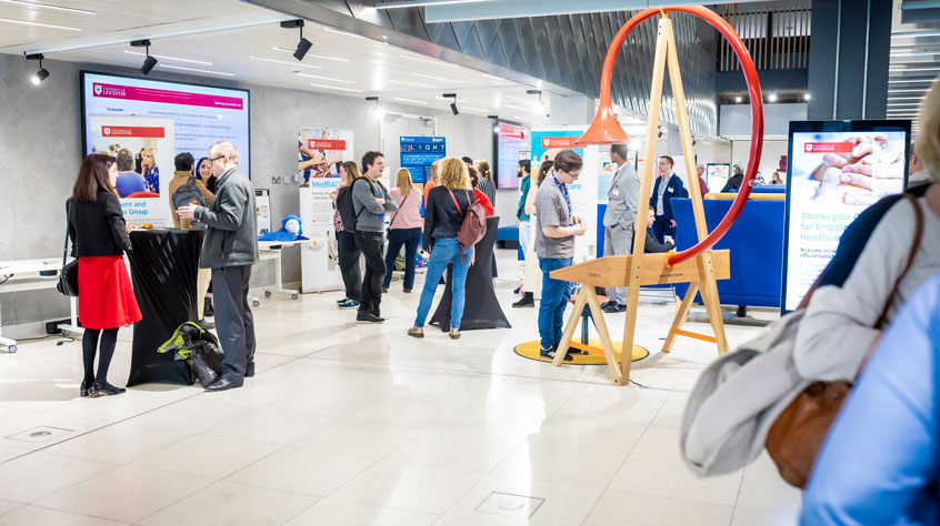 People walking around the centre's launch on University of Leicester campus