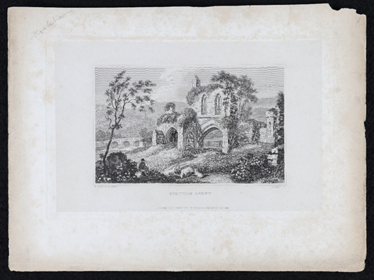 Nineteenth century print of the ruins of Kirkham Abbey