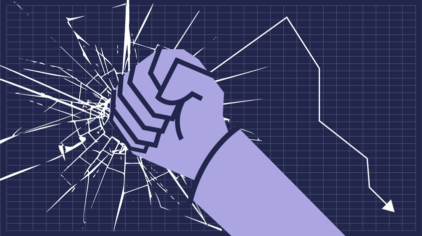 Illustration of a fist punching into some glass and it fracturing.