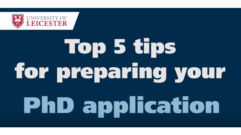Still which reads: top 5 tips for preparing for your PhD application