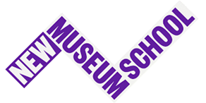 A purple logo with the words 'New Museum School' shaped into a zig zag