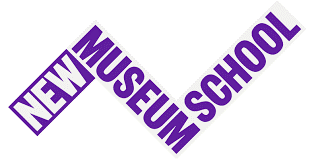 Purple and white logo. The words 'New Museum School' are placed in a zig-zag pattern.