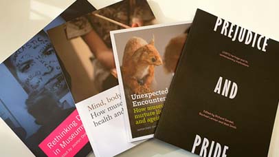 various publications laid out to view
