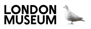 London Museum logo, black text on a white background, with a white pigeon to the right of the logo