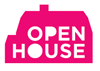 A pink house with the text Open House written inside