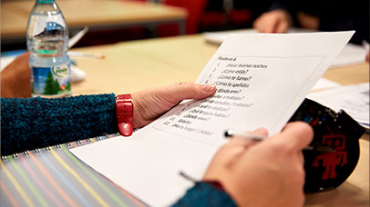 student using a printout to study