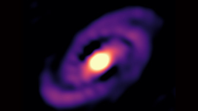 Synthetic image of planets forming within a disc.